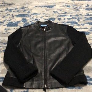 White+Warren black leather/100% fine merino wool.